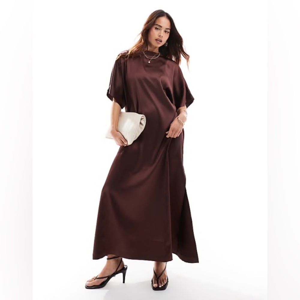 ASOS Design Satin Midi Dress in Chocolate